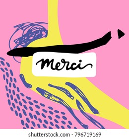 vector illustration card for say "thank you" on different languages. Background is abstract collage & thank you- calligraphy design