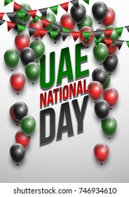 Vector illustration card Spirit of the union, National day, United Arab Emirates, 2 December. UAE 46 Independence Day background in national flag color theme. Celebration banner with balloon.