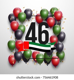 Vector illustration card Spirit of the union, National day, United Arab Emirates, 2 December. UAE 46 Independence Day background in national flag color theme. Celebration banner with balloon.