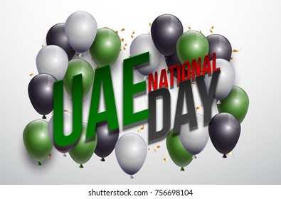 Vector illustration card Spirit of the union, National day, United Arab Emirates, 2 December. UAE 46 Independence Day background in national flag color theme. Celebration banner with balloon.