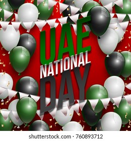 Vector illustration card Spirit of the union, National day, United Arab Emirates, 2 December. UAE 46 Independence Day background in national flag color theme. Celebration banner with balloon.