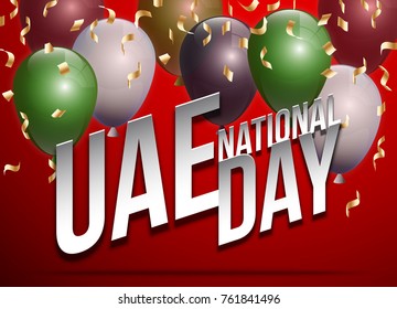 Vector illustration card Spirit of the union, National day, United Arab Emirates, 2 December. UAE 46 Independence Day background in national flag color theme. Celebration banner with balloon.