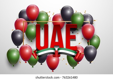 Vector illustration card Spirit of the union, National day, United Arab Emirates, 2 December. UAE 46 Independence Day background in national flag color theme. Celebration banner with balloon.