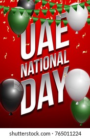 Vector illustration card Spirit of the union, National day, United Arab Emirates, 2 December. UAE 46 Independence Day background in national flag color theme. Celebration banner with balloon.