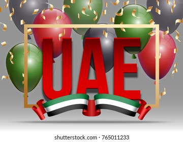 Vector illustration card Spirit of the union, National day, United Arab Emirates, 2 December. UAE 46 Independence Day background in national flag color theme. Celebration banner with balloon.