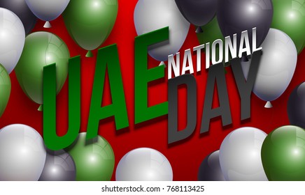 Vector illustration card Spirit of the union, National day, United Arab Emirates, 2 December. UAE 46 Independence Day background in national flag color theme. Celebration banner with balloon.