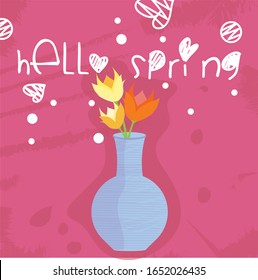 Vector illustration of a card with a spring theme and a flowerpot