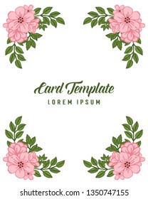 Vector illustration card template with artwork pink flower frame hand drawn