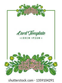 Vector illustration card template with rose pink flower frame isolated on background