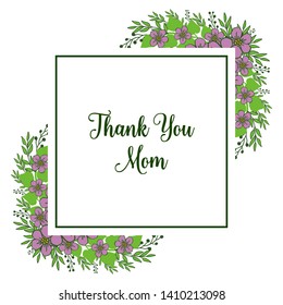 Vector illustration card thank you mom for purple wreath frame