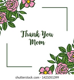 Vector illustration card thank you mom with elegant rose wreath frame