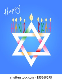 Vector Illustration card with traditional objects - Star of David and Menorah or hanukkiya for the Jewish holiday of Hanukkah