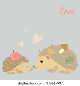 Vector illustration card, two hedgehogs in love