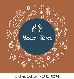 Vector illustration card with white cute forest elements. 