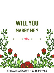 Vector illustration card will you marry me with bright red wreath frames