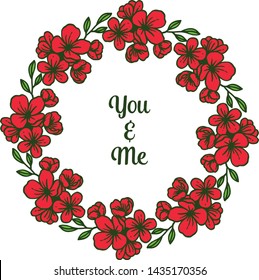 Vector illustration card you and me with ornate of red wreath frame