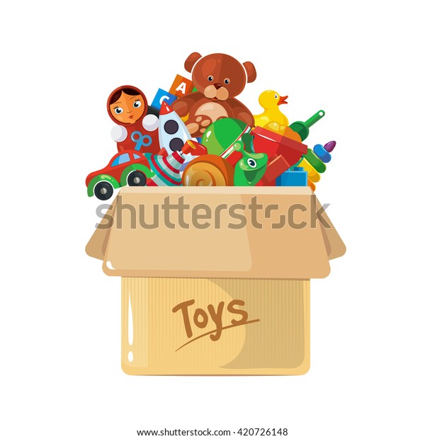 Vector Illustration Cardboard Box Children Toys Stock Vector (Royalty ...