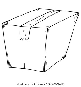 Vector illustration of a cardboard box. Packing box. Hand drawn box.