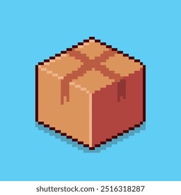 Vector Illustration of cardboard box with Pixel Art Design, perfect for game assets themed designs