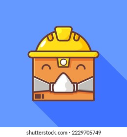 vector illustration of a cardboard box with a safety helmet wearing a cool mask, can be used for digital and print
