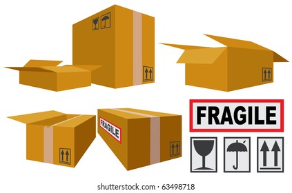 Vector illustration of Cardboard Boxes and icons