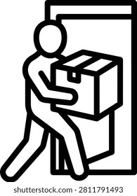 Vector Illustration of a Cardboard Moving Box Sitting in an Open Doorway, Concept for Relocation, Moving House, or Package Delivery