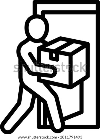 Vector Illustration of a Cardboard Moving Box Sitting in an Open Doorway, Concept for Relocation, Moving House, or Package Delivery