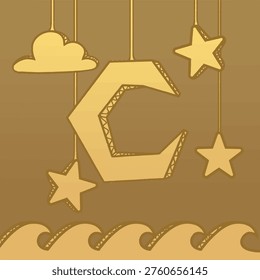Vector illustration of a cardboard night sky