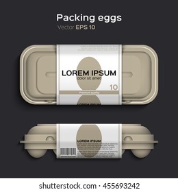 Vector illustration of cardboard packaging for ten eggs. Design of packaging from a cardboard for eggs. Packaging for eggs, the top view and sideways