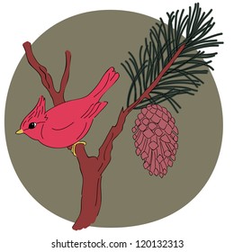 Vector illustration of cardinal on a branch