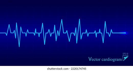 Vector illustration of a cardiogram. Blue background with a heartbeat line. Medicine, pulse, electrocardiogram, heart rate