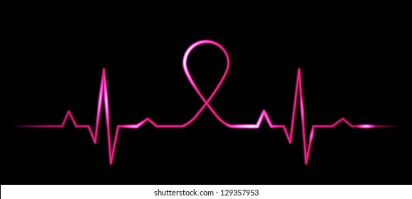 Vector illustration of cardiogram with breast cancer symbol