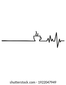 Vector illustration of cardiogram with coffee cup shape.