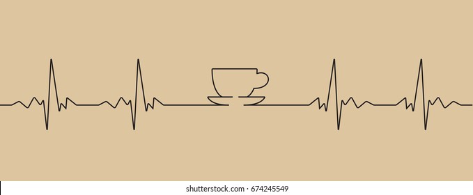 Vector illustration of cardiogram with coffee cup shape