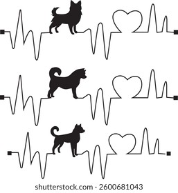  vector illustration of a cardiogram with heart template silhouette icon,
