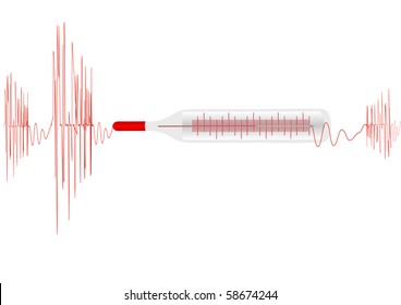 Vector illustration the cardiogram with the medical thermometer on a white background
