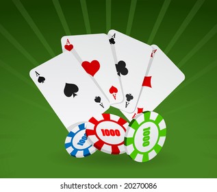 Ilustración vectorial de tarjetas y fichas sobre fondo verde