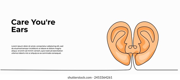 Vector illustration of care about hearing. Modern flat in continuous line style.