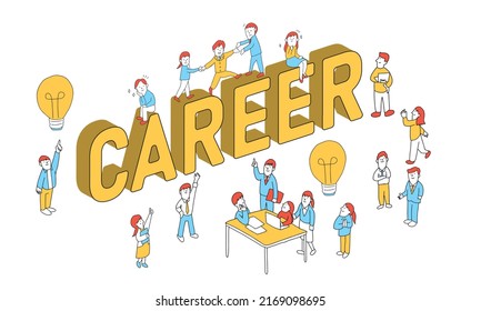 Vector Illustration Of Career Planning Concept.Business People Thinking About Career.