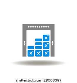 Vector illustration of cargo lift. Symbol of freight elevator. Icon of convenience transporting cargo service up and down in house.