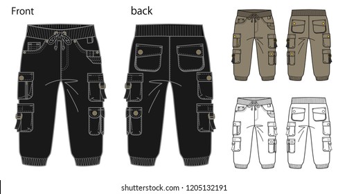 Vector illustration of Cargo Pants Front and back views for kid.