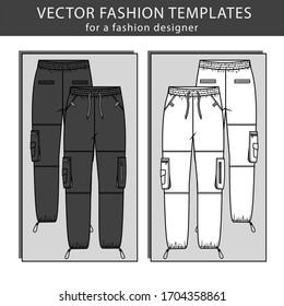 Vector illustration of cargo pants. Front and back views