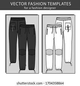 Vector illustration of cargo pants. Front and back views