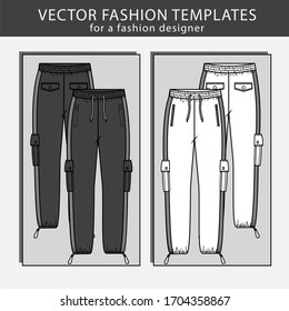 Vector illustration of cargo pants. Front and back views