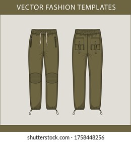 Vector illustration of cargo pants. Front and back views