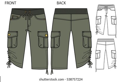 Vector illustration of cargo pants. Front and back views