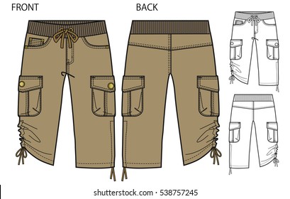 Vector illustration of cargo pants. Front and back views