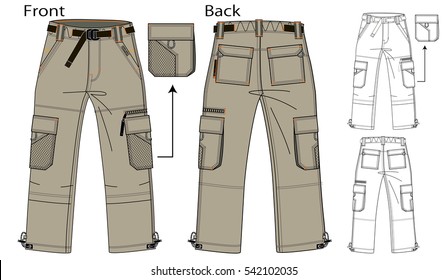 Vector illustration of cargo pants. Front and back views