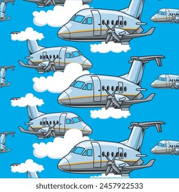 Vector Illustration of Cargo Plane with Cute Cartoon Illustration Available for Pattern