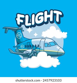 Vector Illustration of Cargo Plane with FLIGHT words with Cute Cartoon Illustration Available for Plane Badge